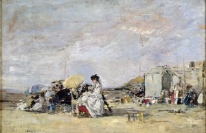 Woman in White on the Beach at Trouville, 1869 by Eugene Louis Boudin
